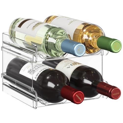 Lifewit Portabottiglie impilabile in plastica frigorifero, armadio, piano di lavoro, portabottiglie di vino, organizer per bottiglie d'acqua, può contenere 4 bottiglie