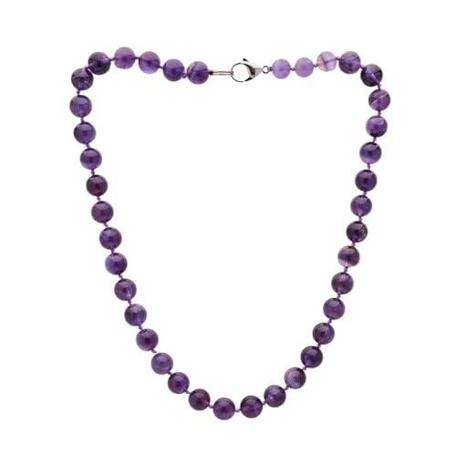 Collane pietre dure | Collana fatta a mano con perline di pietre preziose da 10 mm per donna - Collana con occhio di tigre in agata rosa rossa verde blu con quarzo rosa ametista (Ametista viola)