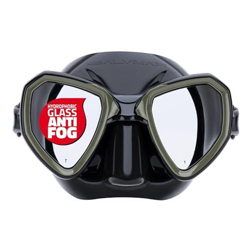 SALVIMAR Morpheus Anti Fog, Maschera anti appannamento, per Pesca Subacquea, Snorkeling, Unisex adulto, Nero/Verde Militare