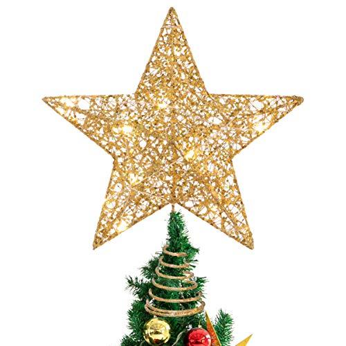 Stobok, Puntale per albero di Natale a forma di stella glitterata, 25 x 30 cm, colore: dorato