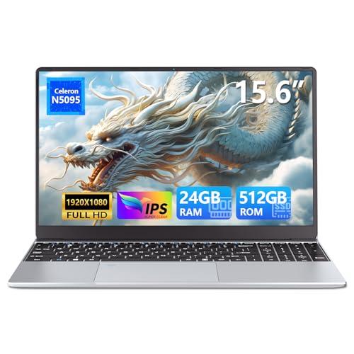 Portatile PC 15,6 pollici, Notebook 24GB RAM SSD 512GB Celeron N5095, Computer portatile FHD IPS 1920 * 1080 Win 11 Pro con tastiera retroilluminata, sblocco con impronta digitale WIFI5 Laptop