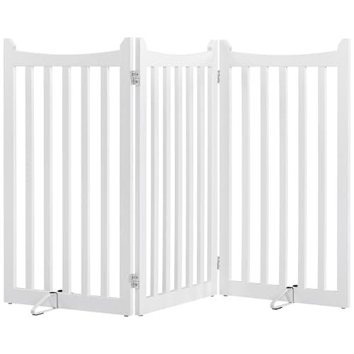 Yaheetech Cancelletto per Cani Pieghevole di Sicurezza in Legno 3 Pannelli 151,5 cm × 90,5 cm Interno Barriera Protettiva con Piedi Antiscivoli Scale Porta Bianco
