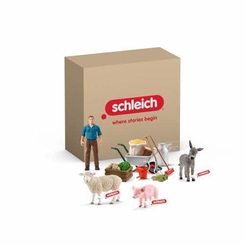 SCHLEICH Farm World | Set Animali della Fattoria 72287 con Contadino, Asino, Pecora, Maiale e Accessori | Set Dettagliato da 15 Pezzi | Giocattolo Fattoria dai 3 Anni | Solo su Amazon
