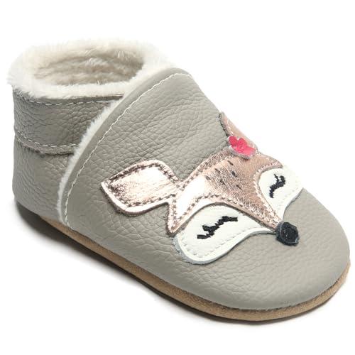 Scarpe Primi Passi Bimba Bimbo Invernali Scarpine Primi Passi Bambina Scarpine in Pelle Bambino Calda Fodera Pantofole Bambini(Volpe Peluche, 12-18 Monate)
