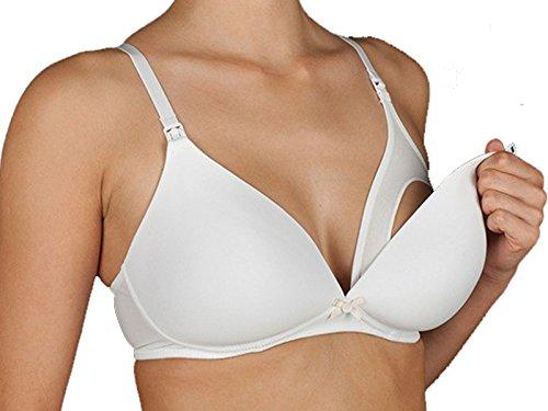 SELENE Alba Reggiseno per Allattamento in Microfibra Senza Ferretto e con Coppe Imbottite con Fodera in Cotone (4C, Bianco)