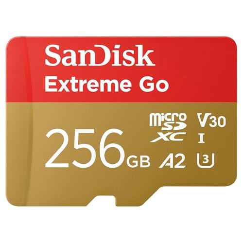 SanDisk 256GB Extreme Go scheda microSDXC + adattatore SD (per smartphones e Tablet Android, Action Cam, Drones, UHS-I, fino a 200 MB/s, 5K, 4K, UHD, V30, Rescue PRO Deluxe, Class 10, U3) per Amazon