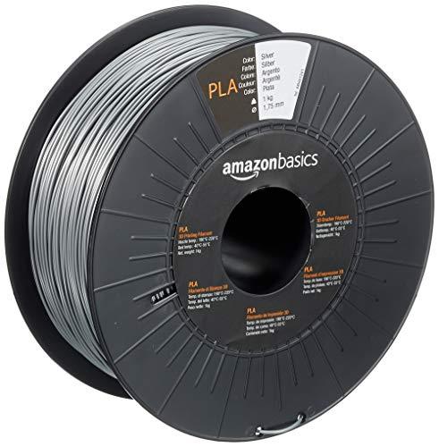 Amazon Basics - Filamento per stampanti 3D, in polilattato (PLA), 1.75 mm, argento, 1 kg per bobina