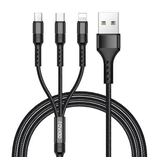 RAVIAD Multi Cavo di Ricarica, 3 in 1 Multiplo Cavetto Micro USB Tipo C Nylon Intrecciato Cavo di Ricarica USB per Phone XS/XR, Samsung Galaxy/Huawei/Honor/XiaomiNexus 6P 5X/Google Pixel/LG