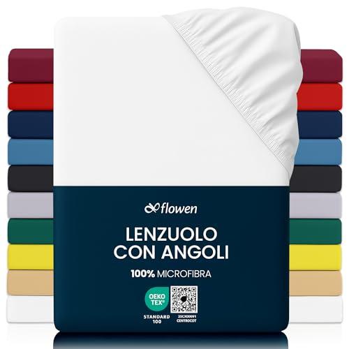 Lenzuola con Angoli 120x190 cm Bianco in Microfibra per Letto a Una Piazza e Mezza con Materasso fino a 30cm Tessuto Anti-Acaro e Ipoallergenico di Alta Qualità Morbido e Lavabile in Lavatrice