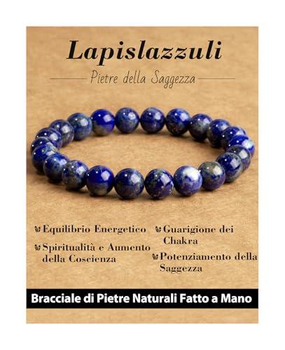 Landorilo Bracciale in Pietra Preziosa Naturali Fatto a Mano 19 cm Elastico per Donna Uomo, 8MM Pietre Gemme Rotonde Altamente Lucide Bracciali Yoga, Braccialetti Lapislazzuli