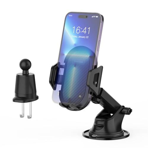 GRIFEMA Porta Cellulare Auto e Supporto Telefono Auto per Cruscotto, Parabrezza o Bocchetta Aria, con Ventosa e Clip, Rotazione 360°, Rilascio a Una Mano per Smartphone 4,7-7,2 Pollici​