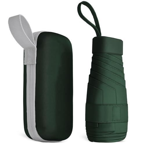 Aolso Mini Ombrello, Ombrello pioggia pieghevole da Viaggio, Ombrello da Tasca, Ombrello Ultraleggero Portatile, Mini Ombrello da Viaggio, UPF>50+ Ombrello da Sole/Pioggia Verde Scuro