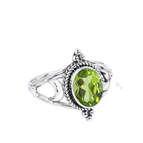 Squisito anello in peridoto verde anello in argento sterling 925 anello boho regalo d'amore per ogni occasione pietra preziosa ovale in peridoto anello con pietra portafortuna misura 7