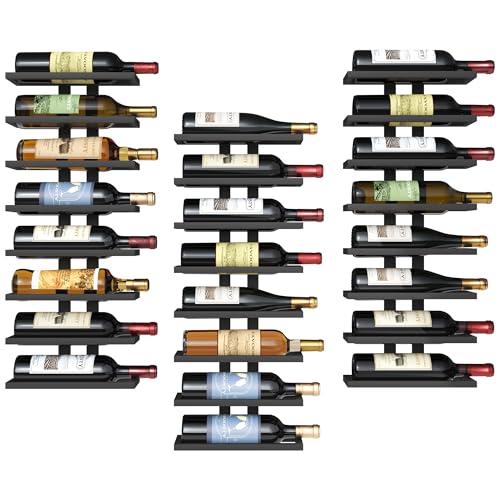 FAVOOSTY Portabottiglie da parete, 3 pezzi Scaffale per vino da parete,portabottiglie, con 8 livelli, in metallo, per bottiglie di vino, colore nero, per sala da pranzo, camera da letto, cantina