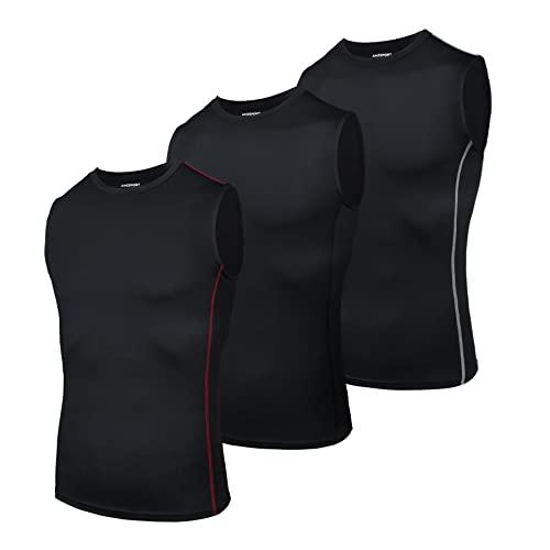 AMZSPORT Canotta Compressione da Uomo Sport Senza Maniche Base Layer Asciugatura Rapida Top Nero (Confezione da 3) M