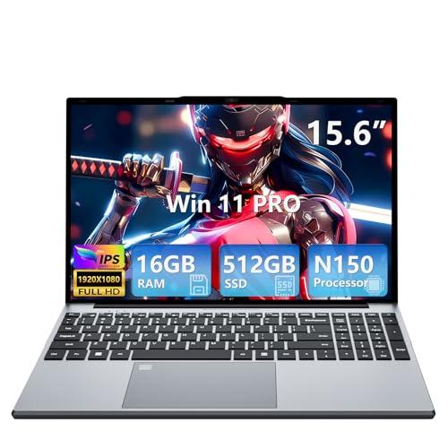 PC Portatile 15,6 Pollici,13th Gen N150 Processor,16GB RAM DDR4 512GB SSD, Win 11 Pro Notebook Tastiera Retroilluminata/Sblocco con Impronta Digitale, Webcam, USB 3.0, HDMI/Wi-Fi 5 Computer Portatile