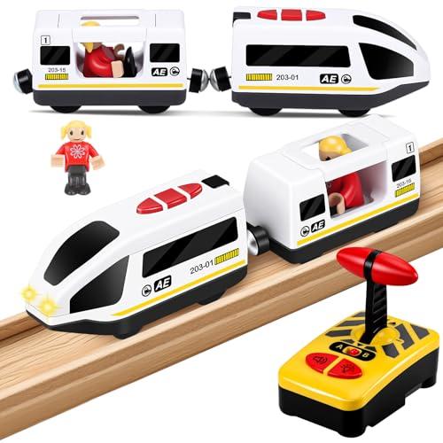 Treno Elettrico per Bambini, Locomotiva Elettrica a Batteria, Giocattolo Treno Playmobil, Trenino in Legno per Bambini, Compatibile con Brio e Thomas the Tank Engine