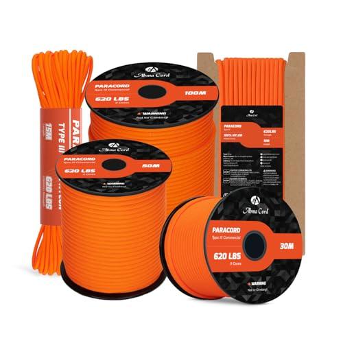 Abma Cord Paracord 4mm 9 Fili 15m Corda Paracord Nylon Corda da Paracadute Tipo 3 620lbs - Max. 280 kg - Arancia
