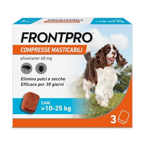 FRONTPRO 3 Compresse Masticabili Antiparassitario per Cani di Peso > 10-25 kg Protegge da Pulci e Zecche, Antipulci in Confezione da 3 Compresse da 68 mg di Afoxolaner, 10kg-25kg