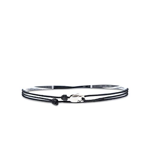 Cavigliere Sottile Da Uomo e Donna Con Chiusura a Clip Fatta a Mano - Gioielli Da Surfista - Cavigliere In Tessuto Minimalista - 100% Impermeabile e Regolabile (Nero Argento)