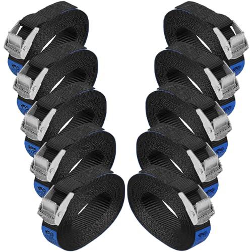 Cinghia di fissaggio Cinghie di tensione con fibbia cinghie legabagagli sicura del - Nero - carico resistenza fino a 250 kg DIN EN 12195-2, 10 pezzi 2.5 cm x 2.5 m