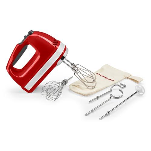 KitchenAid Frullino 9 Velocità, Motore DC 85W con Soft Start, 6 Accessori – Fruste, Frusta a Filo, Ganci Impasto & Asta Miscelazione, Cavo Girevole, Borsa Inclusa, Rosso Empire