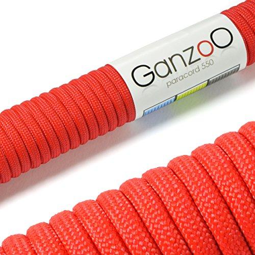 Ganzoo Paracord 550 15 m rossa, corda 4 mm Tipo 3 con 7 fili interni, guaina 32 fili nylon/poliestere, per bricolage e intreccio, bracciali, impugnature, collari e guinzagli per cani outdoor