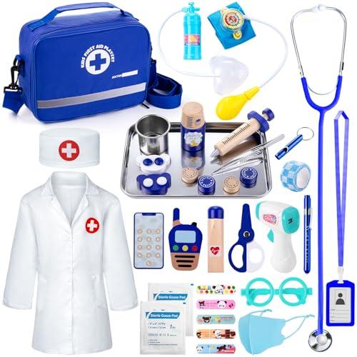 EFO SHM Valigetta Dottore Bambini, Kit Dottoressa Bambina con Vero Stetoscopio, Camice da Medico e Borsa da Medico Portatile, Regalo dai 3 Anni in Su