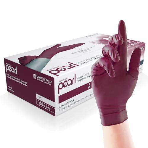 Unigloves Burgundy Pearl Guanti Monouso in Nitrile - Resistenti, Senza Polvere e Senza Lattice - Adatti per uso Sanitario, Alimentare e Professionale - Confezione da 100, Borgogna , Taglia S (GP0122)