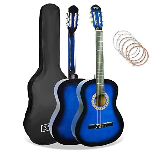 3rd Avenue Pacchetto Per Principianti Con Corde In Nylon Spagnole Per Chitarra Classica Da 3/4 Per Bambini - 6 Mesi Di Lezioni Gratuite, Borsa, Corde - Blu