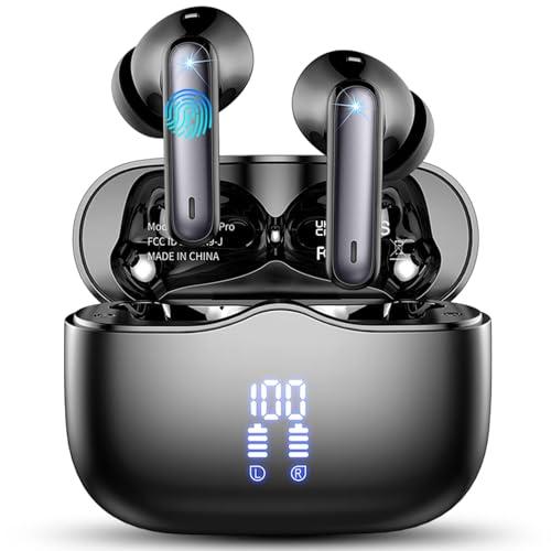 Cuffie senza fili Bluetooth 5.4, cuffie Bluetooth con 4 ENC, riduzione del rumore, 40 ore in orecchio, Bluetooth, basso profondo, indicatore LED IP7, impermeabili, auricolari sportivi USB-C Touch