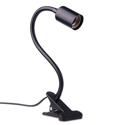 Akynite Portalampada E27 con Pinza per Tartarughe, max. 150W, Flessibile con 1,5m Cavo e Interruttore, Portalampada E27 Ceramica per Lampada Tartarughe Rettili, Lampada Riscaldante per Cani, Nero