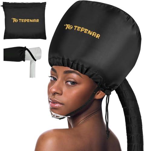 TEPENAR Cappello Asciugacapelli per Asciugacapelli a Mano - Morbido e regolabile, asciugatura rapida, ideale per capelli ricci e naturali - Riduce i tempi di asciugatura a casa - Nero