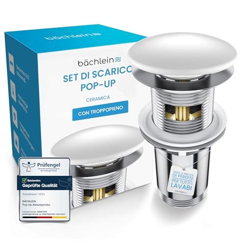 Bächlein Tubo di scarico universale con troppopieno (ceramica), valvola pop up per lavabo e lavandino, in ottone, con istruzioni di montaggio (lingua italiana non garantita)