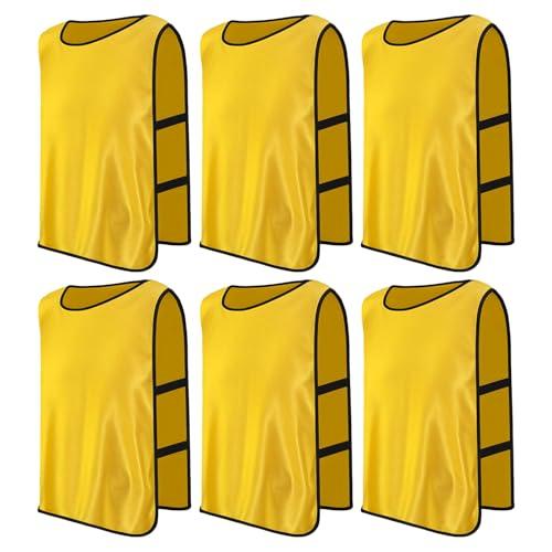 PTJJXA 6 Pezzi Casacche Calcio Adulti, Allenamento Pettorina da Calcio, Scrimmage Formazione Gilet, Pettorina Sport Riutilizzabile, Sports Bibs per Basket Rugby Calcio Formazione, Taglia xl (Giallo)