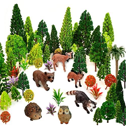 OrgMemory Alberi per Modellismo, 48pz, 4-16 cm, Paesaggi Ferroviari, Alberi Finti Diorama, Alberi di Plastica per Progetti, Modello Misto Alberi