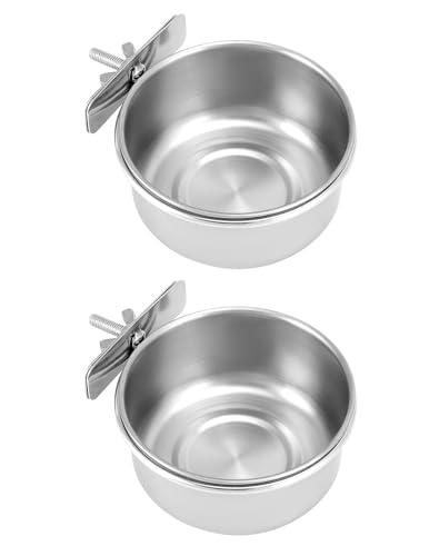 QWORK® Set di 2 Ciotole per Uccelli in Acciaio Inox, Accessori per Pappagalli e Piccoli Animali Domestici (10X4.5 cm)