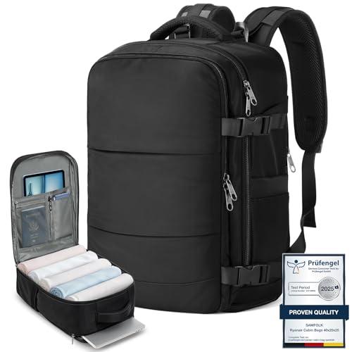 Samfolk Zaino Ryanair 40x20x25 Zaino da Vaggio bagaglio a mano ryanair 12 Tasche zaino sottovuoto viaggio con Borsa Scarpe Separata per Donne e Uomini Bagaglio a mano, 20L (Nero, 40x20x25)
