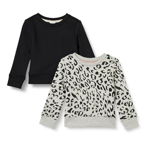 Amazon Essentials Felpe Girocollo in Pile Bambine e Ragazze, Pacco da 2, Grigio Chiaro Puntinato Leopardata/Nero, 8 Anni