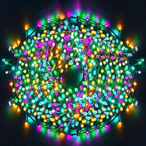 Ulinek 1000LED 100M Luci Natale Esterno, Luci Natale Led Colorate 8 Modalità, Catena Luminosa Decorative IP44 Impermeabile per Albero Natale Giardino Interno Camere Letto Festa, Filo Verde