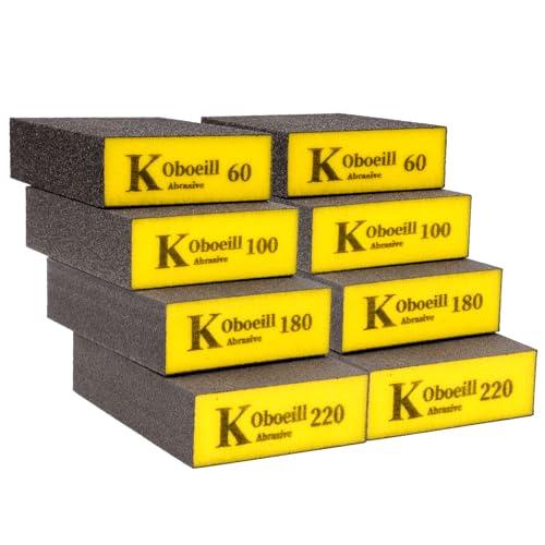 8 Pz Spugne Abrasiva, Spugne Abrasive Grana 60/100/180/220, Spugna Abrasiva, Tamponi Blocchi Abrasivi a Umido/Secco Flessibili Manuale per Legno, Metallo, Plastica, Pareti