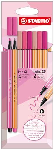 STABILO Fineliner & Pennarello Premium Shades of Pink - Astuccio da 8 - con 4 Fineliner point 88 & 4 Pennarelli Premium Pen 68