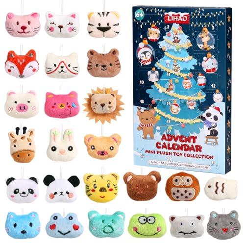 LIHAO Calendario dell'Avvento Bambini 2025, 24 Peluche di Animali con cordino per Appendere, per Bambine Bambini Amici, Decorazione Natalizia, Giocattolo Regalo Calendario Avvento