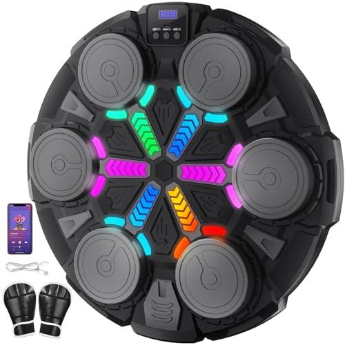 Esnowlee Macchina da Boxe Musicale, Macchina da Boxe Bluetooth Intelligente da Parete con Guantoni, Luci e Ritmo, Set Giocattolo Sportivo per Bambini e Adulti (Nero)