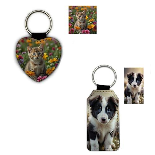 LMK DECO Portachiavi Simil pelle Personalizzato con foto, per uomini e donne, Keychain Rettangolare e a forma di Cuore, Idea Regalo Originale.