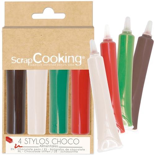 ScrapCooking - 4 Penne Choco Natale - Marrone, Bianco, Verde e Rosso - Coloranti Alimentari - Matite per Dolci - Scrivi e disegna su dessert, torte e biscotti - 7060