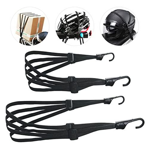 URAQT 2 Pezzi Cinghia Elastica Moto Portapacchi con Gancio, 60-170 cm Corda del Casco Regolabile Portapacchi Corda di Fissaggio, Altamente Elastico Cinghia Elastica in Nylon per Moto, Bici, Scooter