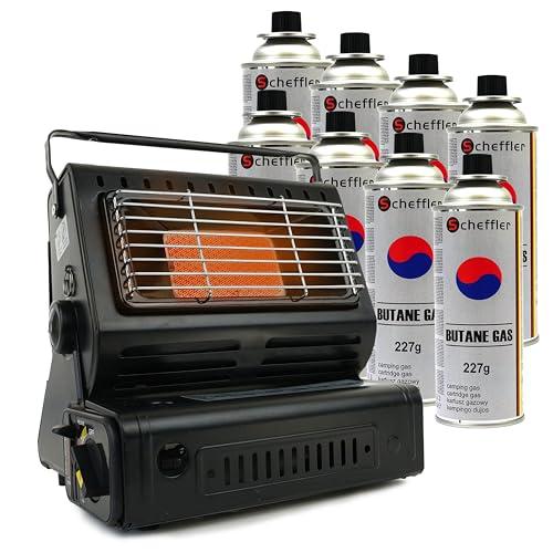 Eurocatch Stufa a Gas Portatile - Riscaldatore per Esterni Regolabile - Include 8 Bombolette Cartuccia