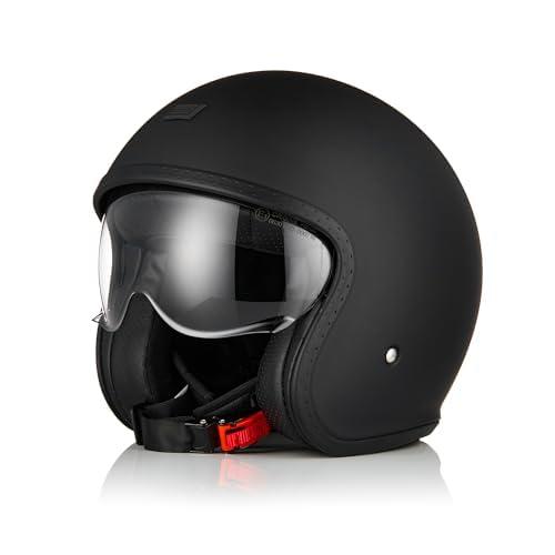ORIGINE Casco moto Jet Casco da scooter con visiera omologata ECE 22-06(SOLID MATT BLACK,M)