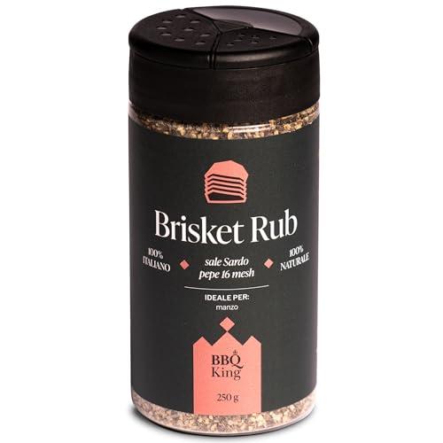 BBQ KING - Brisket Rub Confezione da 250 g, Dry Rub BBQ Iideale per Manzo, Ideale per Barbecue Texano, Set Spezie Cucina 100% Made in Italy, Miscela Tecnica per Lunga Cottura